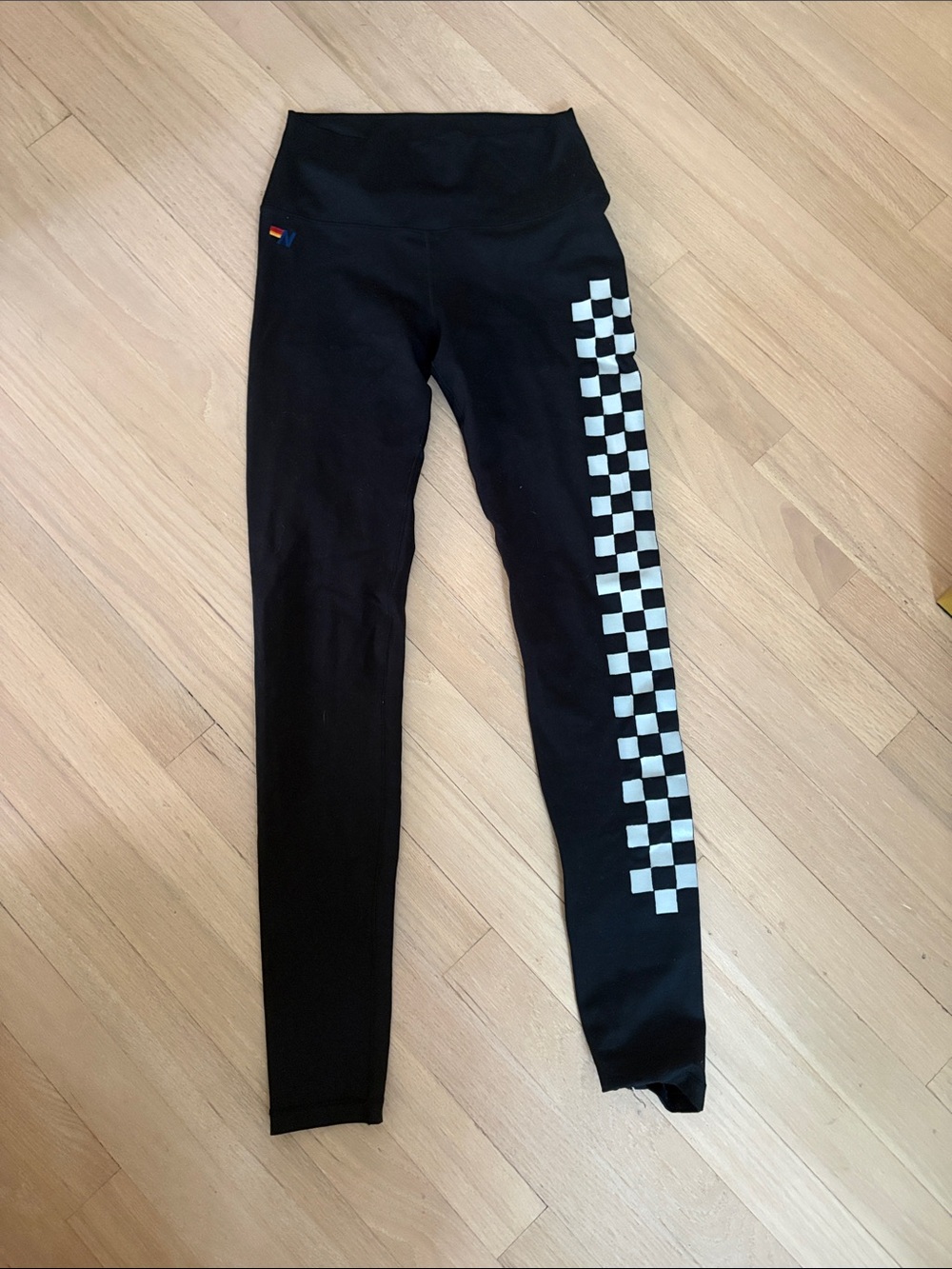 Black Aviator Nation Leggings with Side Checkerboard Panel